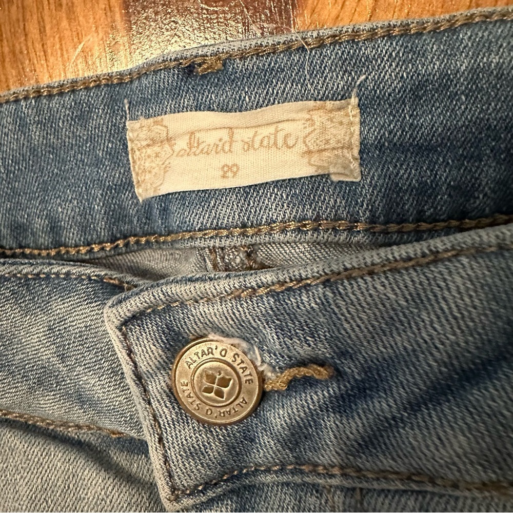 Altar'd State Blue Jean Shorts Distressed Frayed Hem - Picture 2 of 4